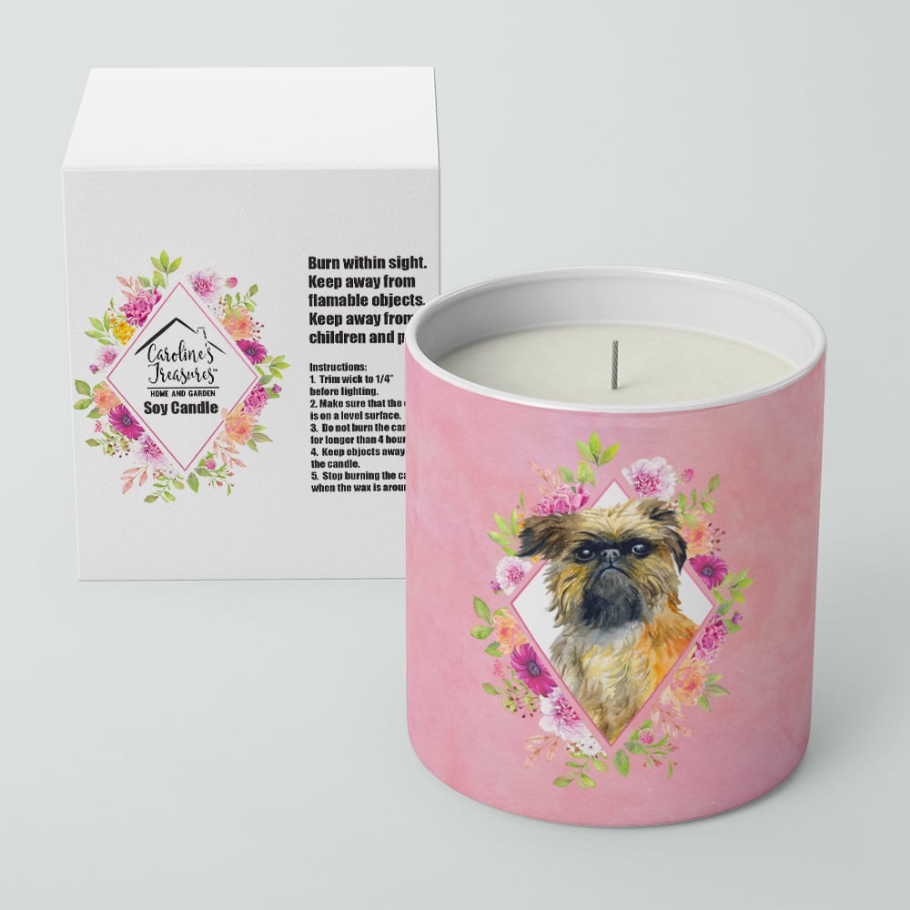 Brussels Griffon Pink Flowers 10 oz Decorative Soy Candle Image 2