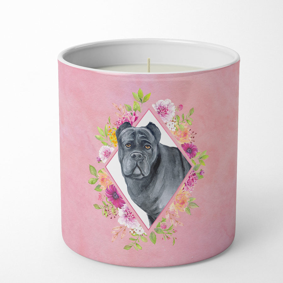 Cane Corso Pink Flowers 10 oz Decorative Soy Candle Image 1