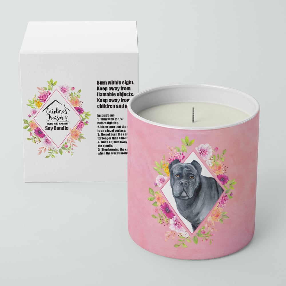 Cane Corso Pink Flowers 10 oz Decorative Soy Candle Image 2