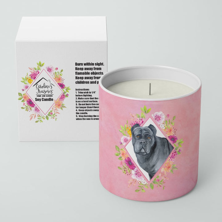 Cane Corso Pink Flowers 10 oz Decorative Soy Candle Image 2