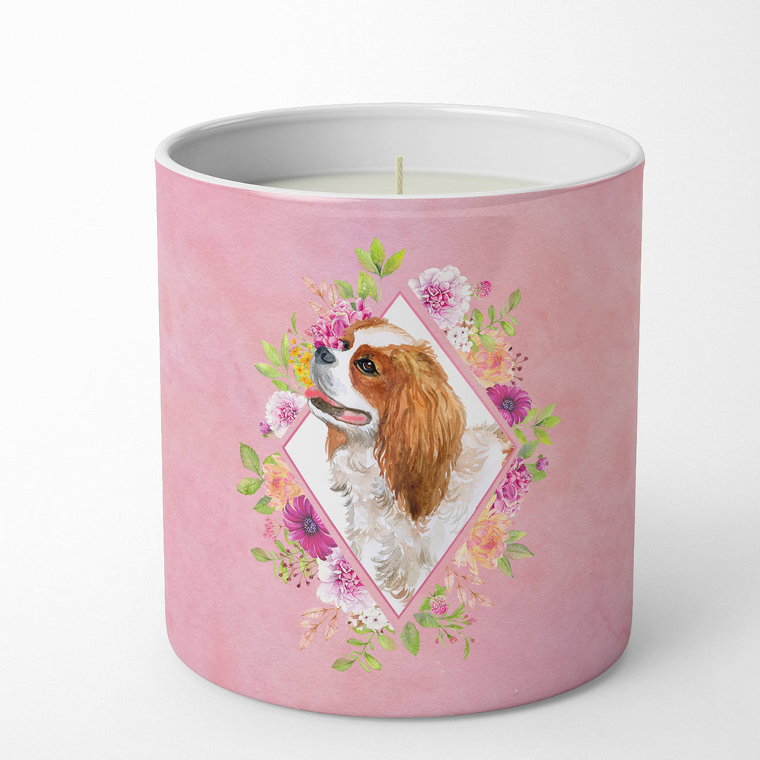 Cavalier King Charles Spaniel Pink Flowers 10 oz Decorative Soy Candle Image 1