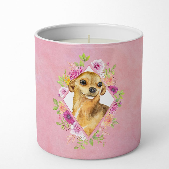 Chihuahua Style 1 Pink Flowers 10 oz Decorative Soy Candle Image 1