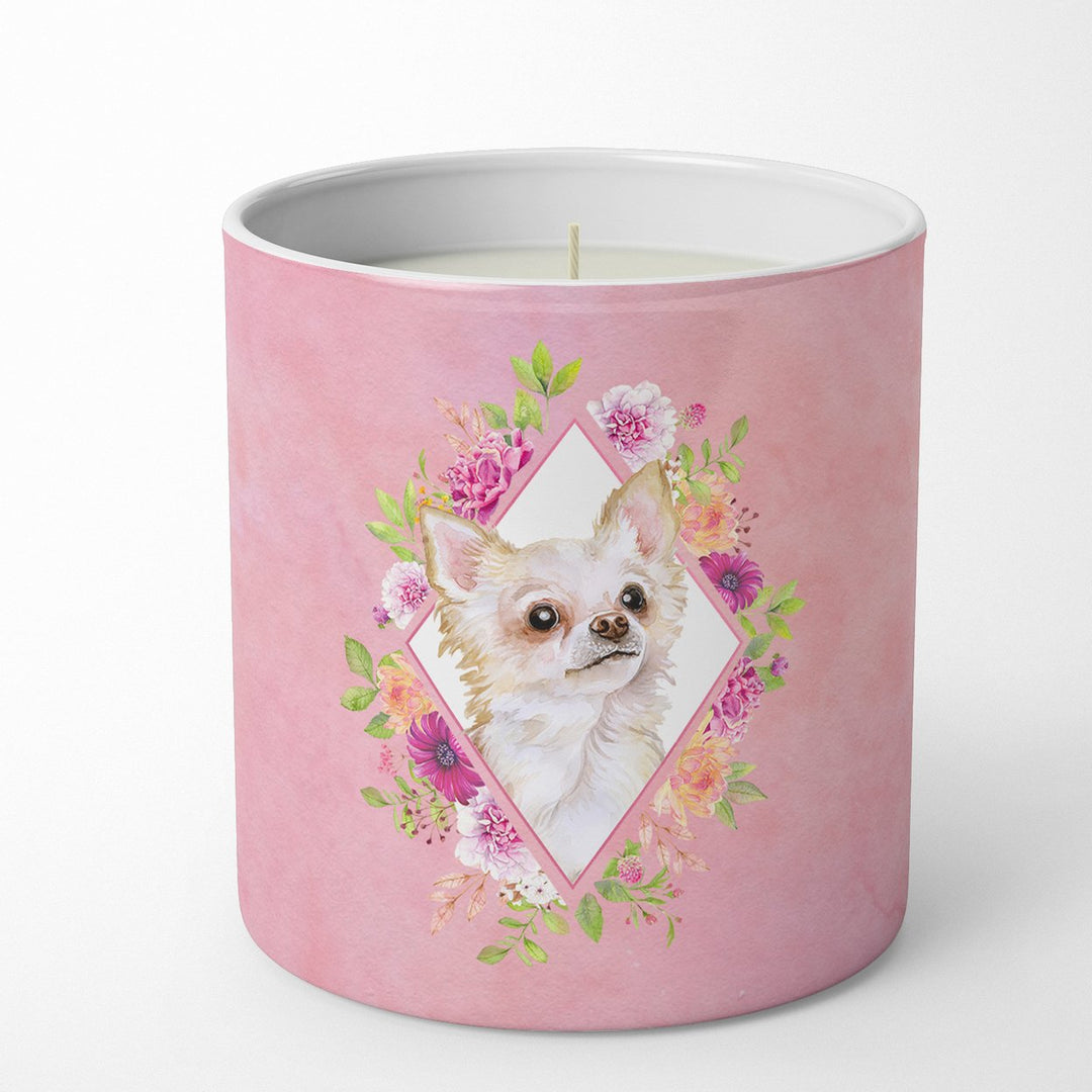 Long Hair Chihuahua Pink Flowers 10 oz Decorative Soy Candle Image 1