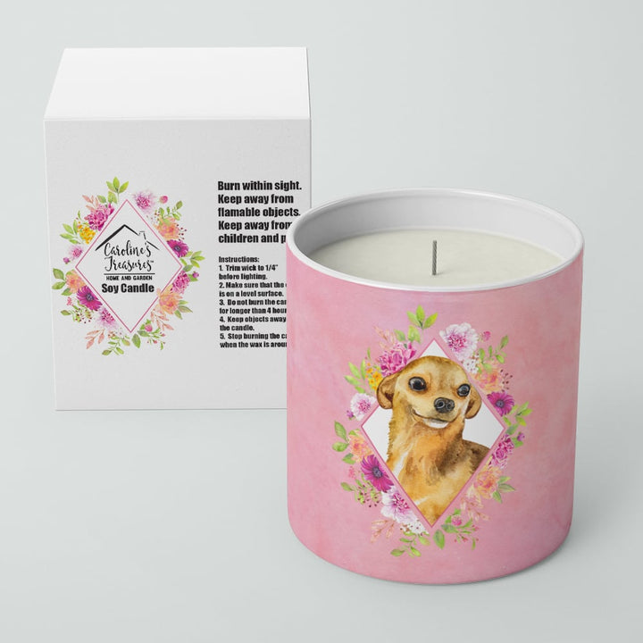 Chihuahua Style 1 Pink Flowers 10 oz Decorative Soy Candle Image 2