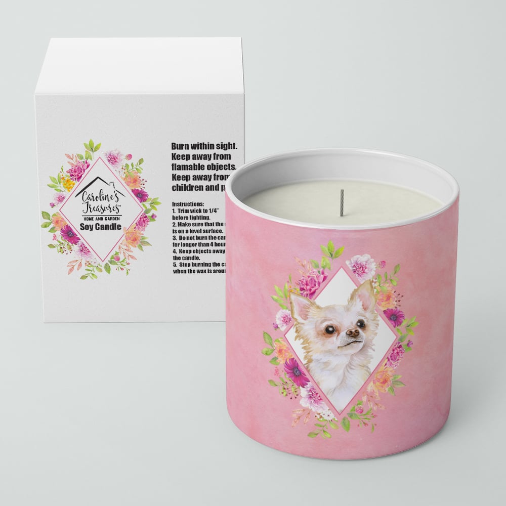 Long Hair Chihuahua Pink Flowers 10 oz Decorative Soy Candle Image 2