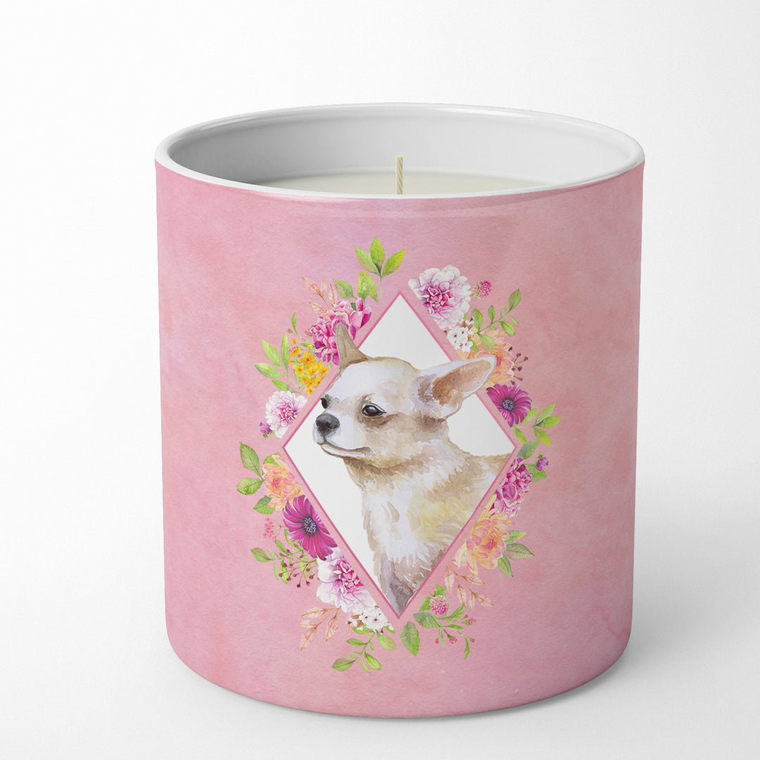 Chihuahua Style 2 Pink Flowers 10 oz Decorative Soy Candle Image 1