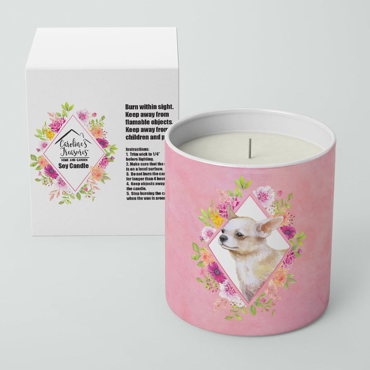 Chihuahua Style 2 Pink Flowers 10 oz Decorative Soy Candle Image 2