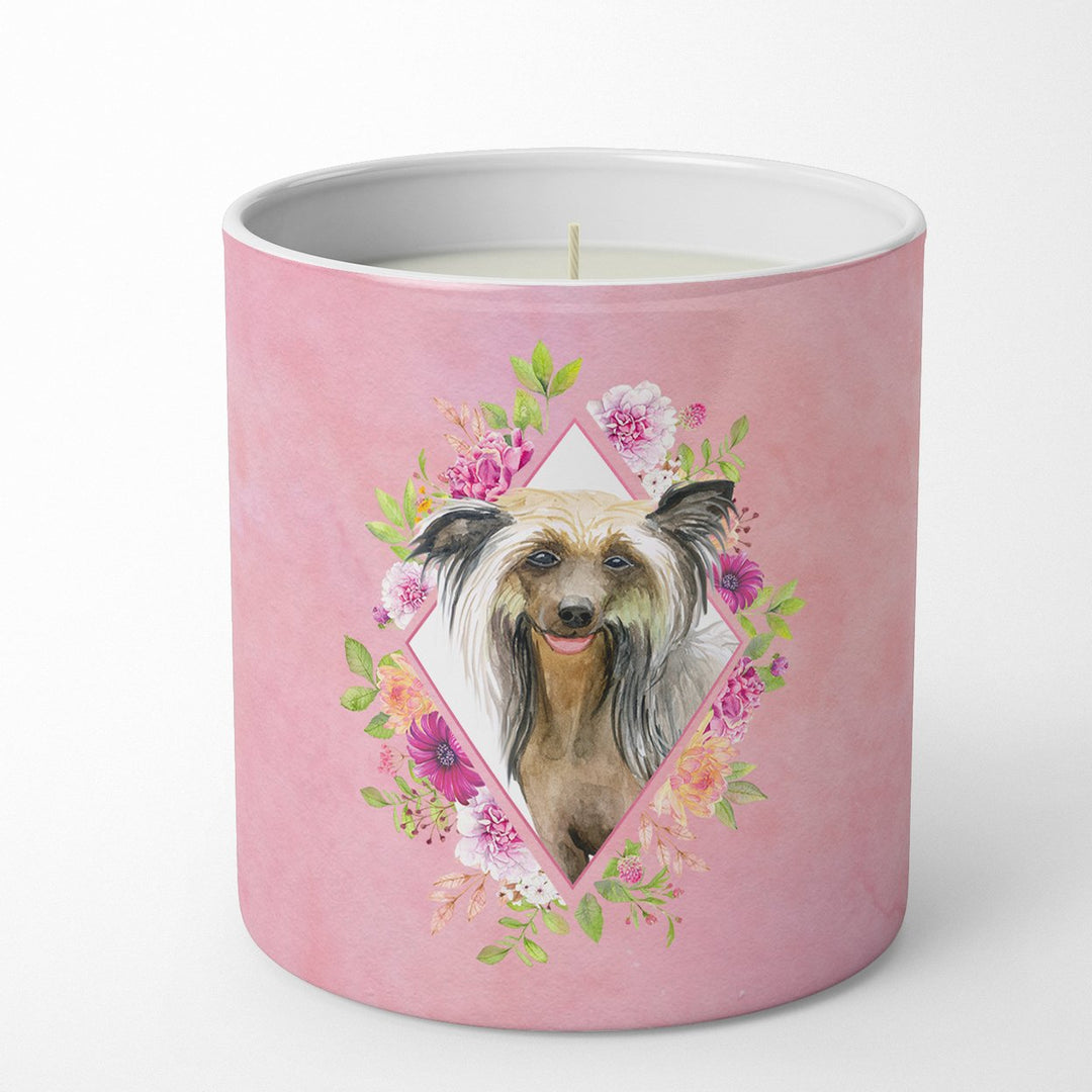 Chinese Crested Pink Flowers 10 oz Decorative Soy Candle Image 1