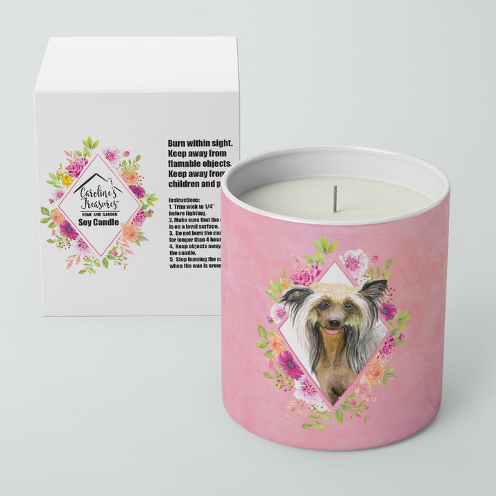 Chinese Crested Pink Flowers 10 oz Decorative Soy Candle Image 2