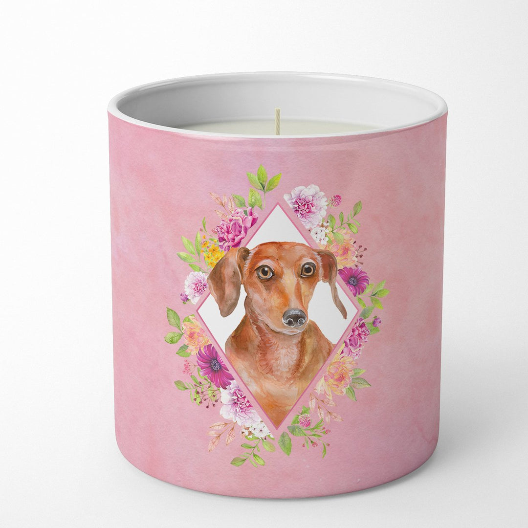 Dachshund Red Style 2 Pink Flowers 10 oz Decorative Soy Candle Image 1