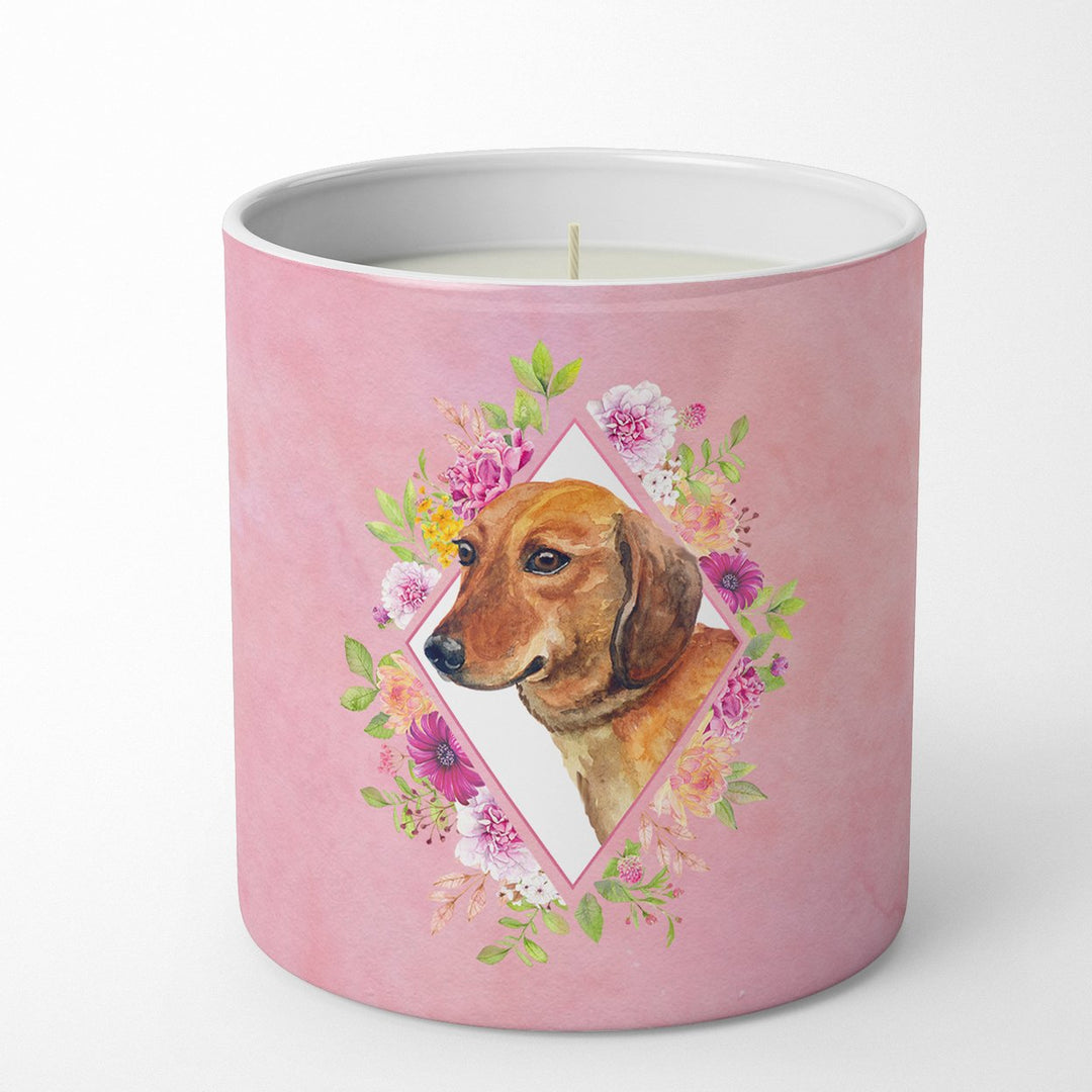 Dachshund Red Style 1 Pink Flowers 10 oz Decorative Soy Candle Image 1