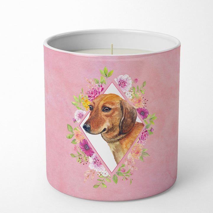 Dachshund Red Style 1 Pink Flowers 10 oz Decorative Soy Candle Image 1