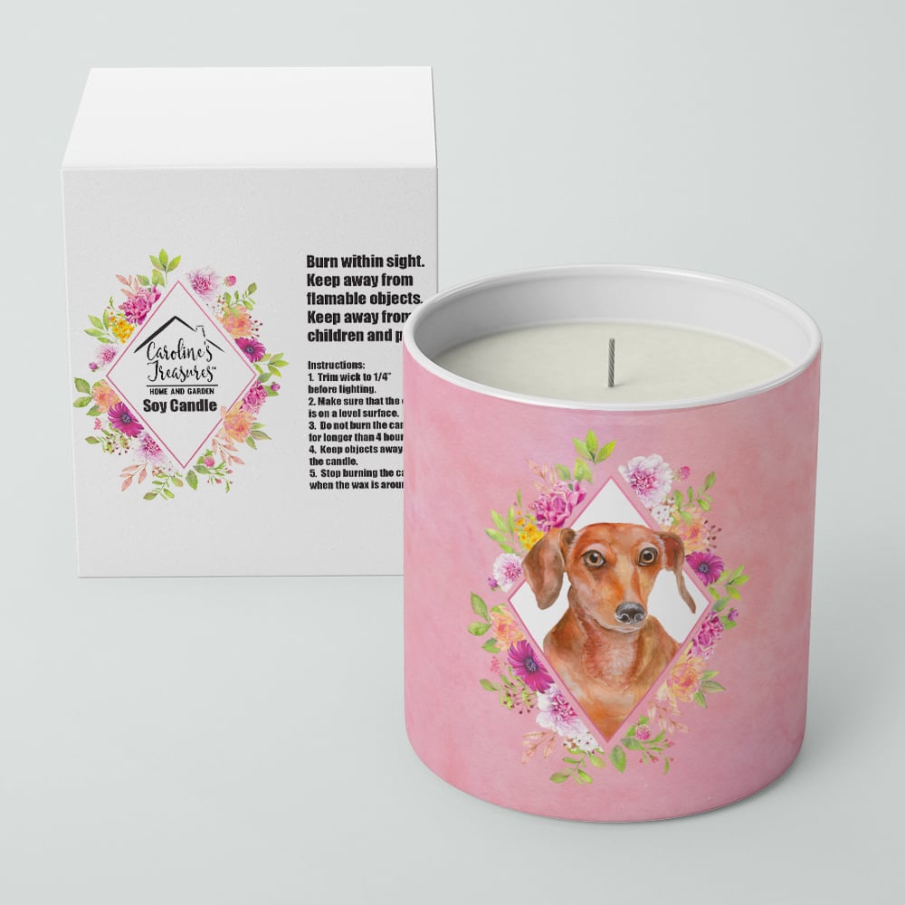 Dachshund Red Style 2 Pink Flowers 10 oz Decorative Soy Candle Image 2