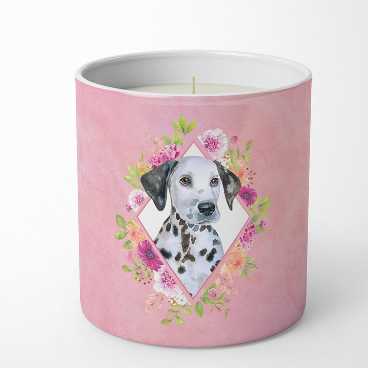 Dalmatian Puppy Pink Flowers 10 oz Decorative Soy Candle Image 1