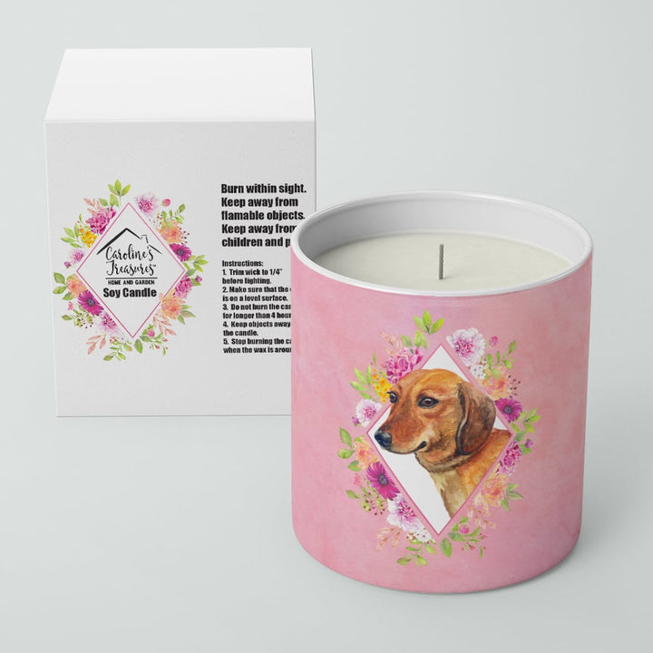 Dachshund Red Style 1 Pink Flowers 10 oz Decorative Soy Candle Image 2