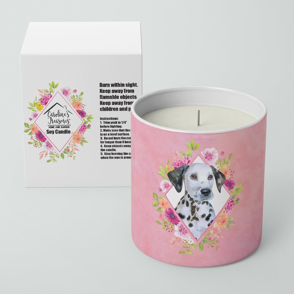 Dalmatian Puppy Pink Flowers 10 oz Decorative Soy Candle Image 2