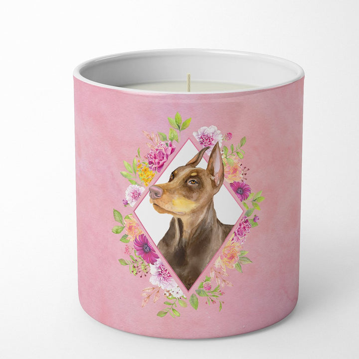 Doberman Pinscher Pink Flowers 10 oz Decorative Soy Candle Image 1