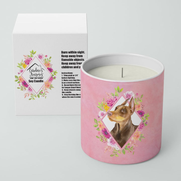 Doberman Pinscher Pink Flowers 10 oz Decorative Soy Candle Image 2