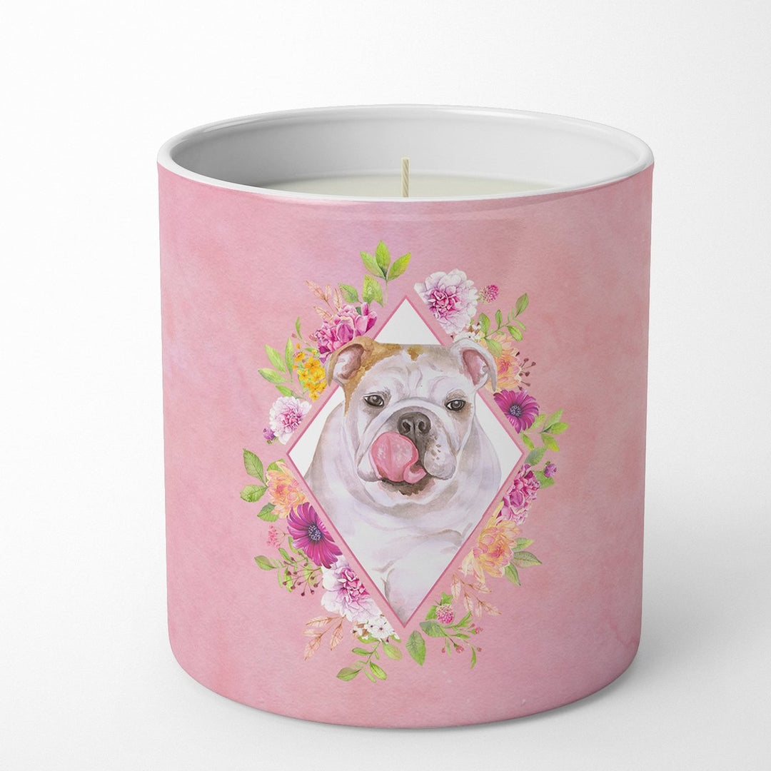 English Bulldog Pink Flowers 10 oz Decorative Soy Candle Image 1