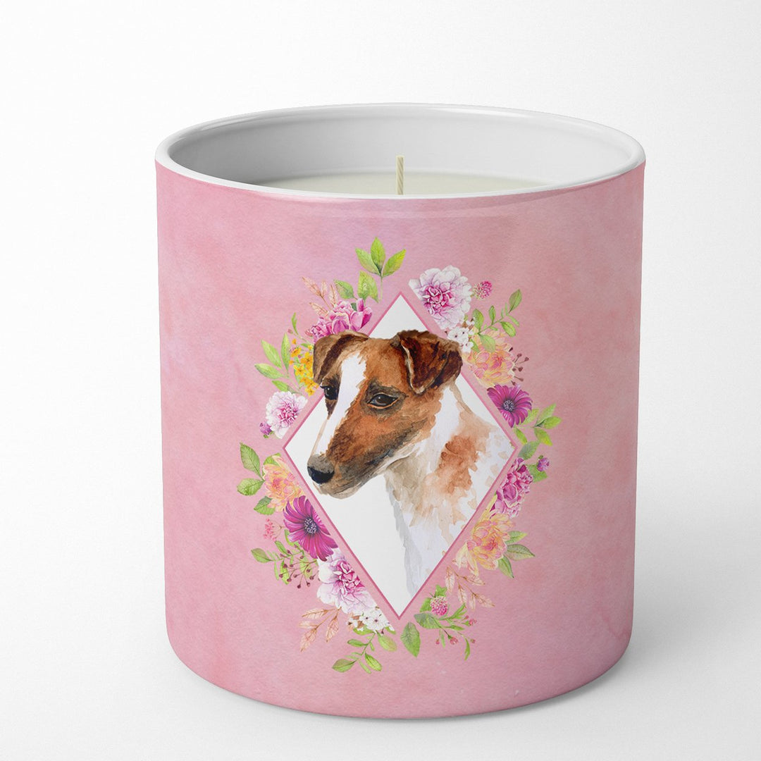 Jack Russell Terrier Pink Flowers 10 oz Decorative Soy Candle Image 1