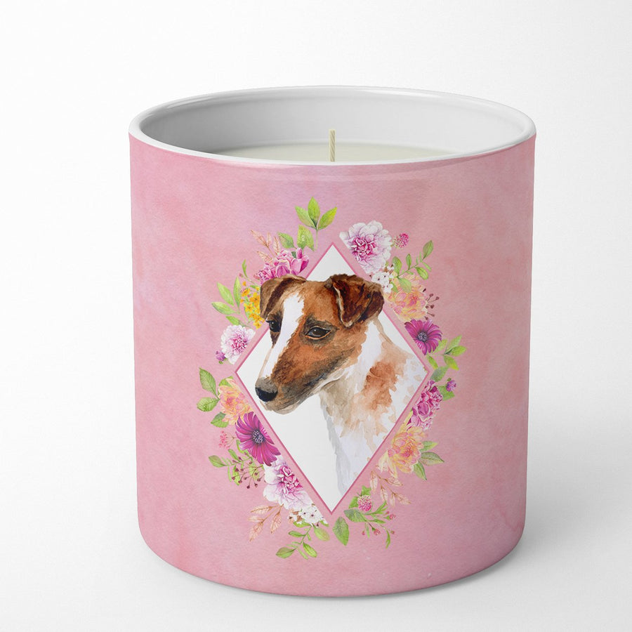 Jack Russell Terrier Pink Flowers 10 oz Decorative Soy Candle Image 1