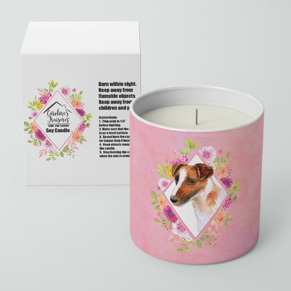 Jack Russell Terrier Pink Flowers 10 oz Decorative Soy Candle Image 2