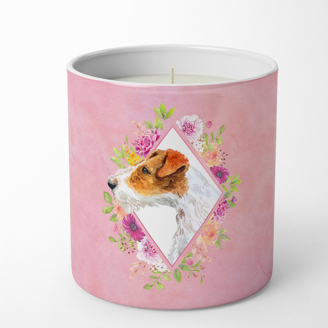 Jack Russell Terrier Style 2 Pink Flowers 10 oz Decorative Soy Candle Image 1