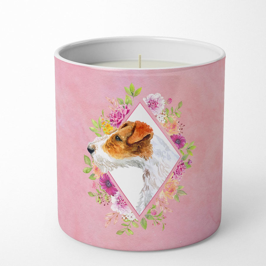 Jack Russell Terrier Style 2 Pink Flowers 10 oz Decorative Soy Candle Image 1