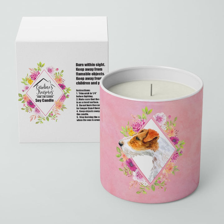 Jack Russell Terrier Style 2 Pink Flowers 10 oz Decorative Soy Candle Image 2