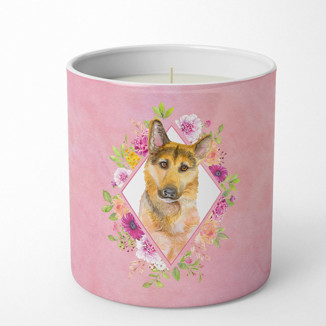 German Shepherd Style 2 Pink Flowers 10 oz Decorative Soy Candle Image 1