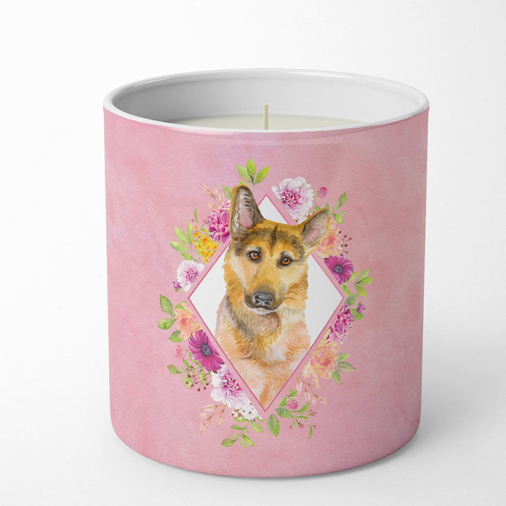 German Shepherd Style 2 Pink Flowers 10 oz Decorative Soy Candle Image 1