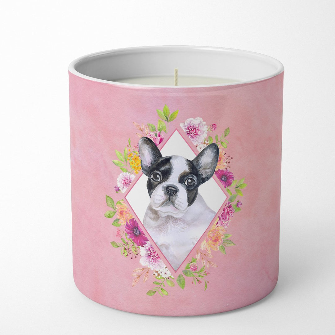 French Bulldog Pink Flowers 10 oz Decorative Soy Candle Image 1