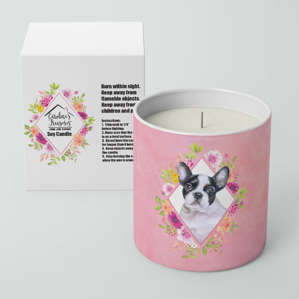 French Bulldog Pink Flowers 10 oz Decorative Soy Candle Image 2