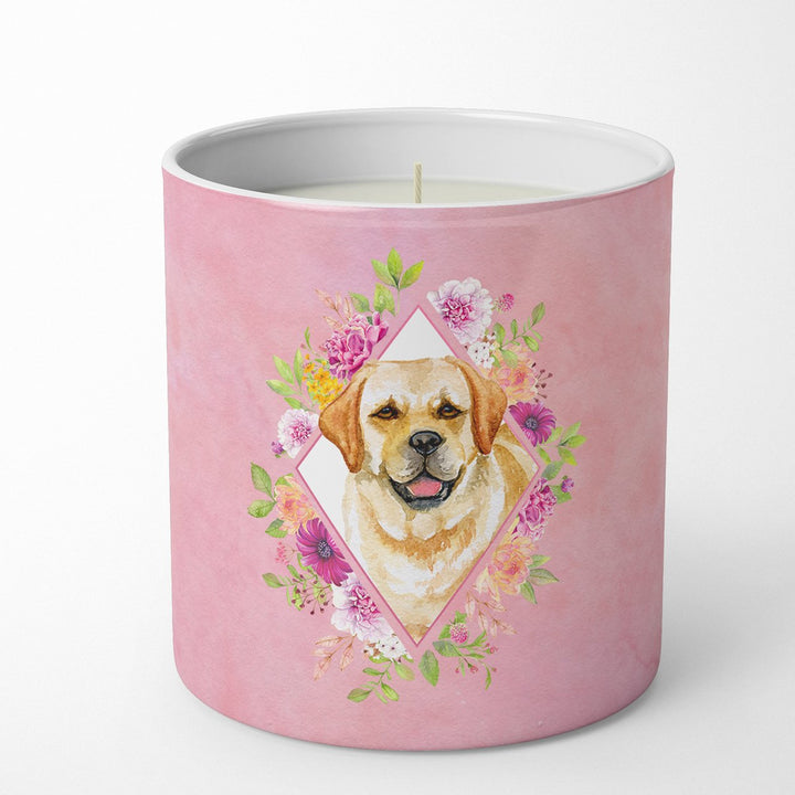 Golden Retriever Pink Flowers 10 oz Decorative Soy Candle Image 1