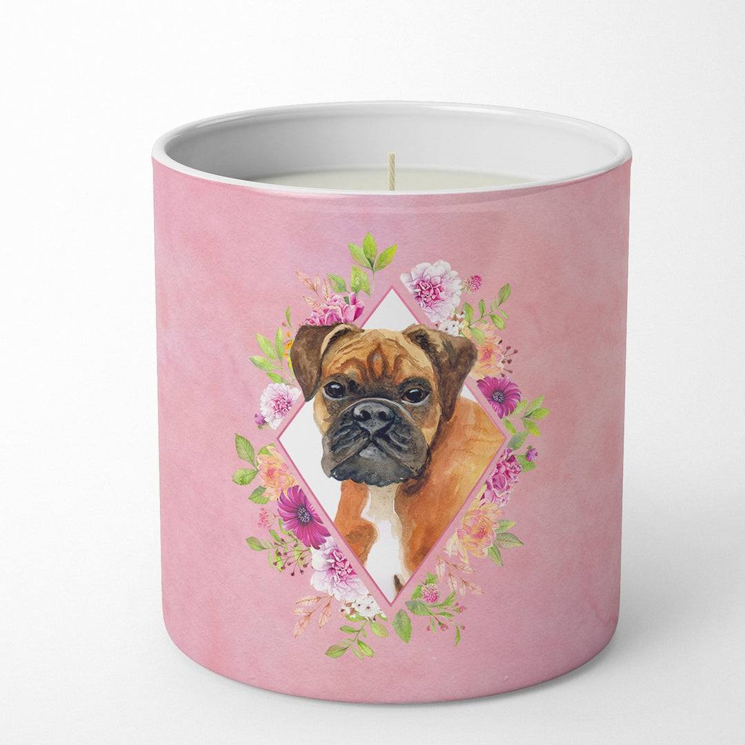 German Boxer Pink Flowers 10 oz Decorative Soy Candle Image 1