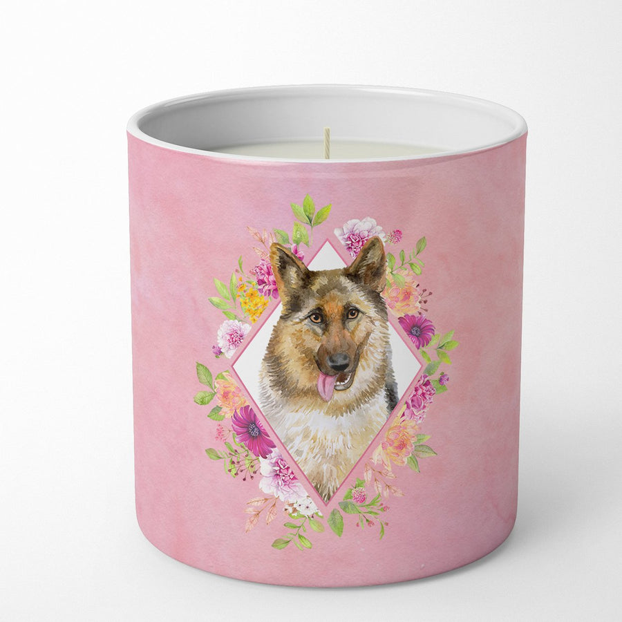 German Shepherd Style 1 Pink Flowers 10 oz Decorative Soy Candle Image 1