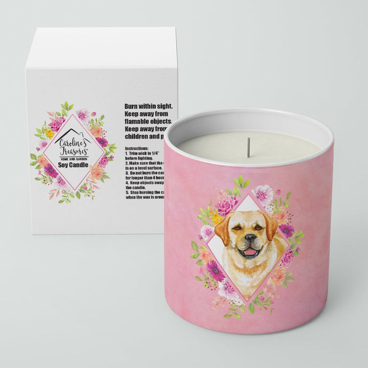 Golden Retriever Pink Flowers 10 oz Decorative Soy Candle Image 2