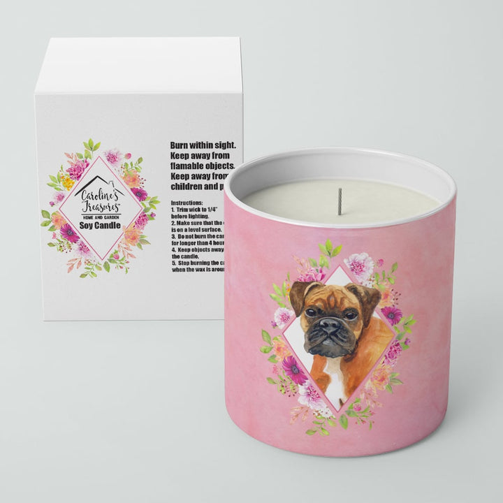 German Boxer Pink Flowers 10 oz Decorative Soy Candle Image 2