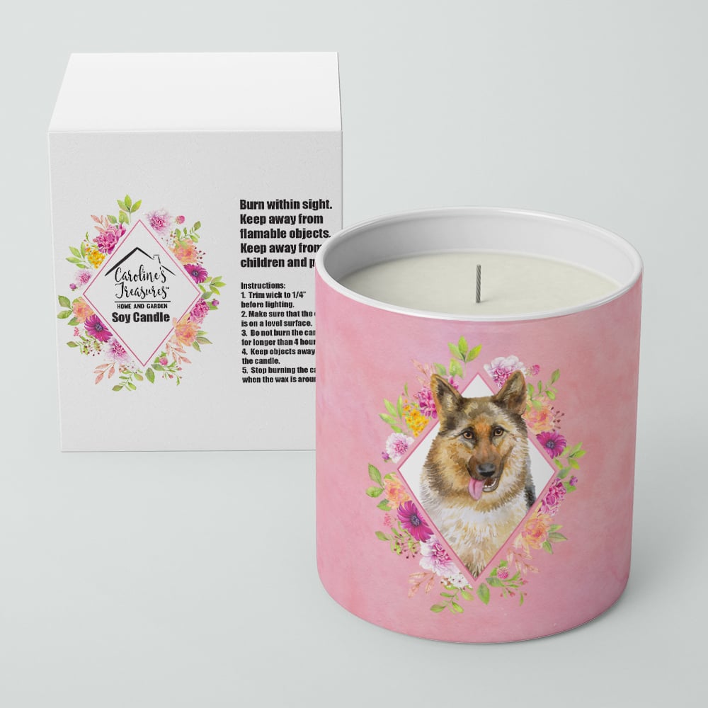 German Shepherd Style 1 Pink Flowers 10 oz Decorative Soy Candle Image 2