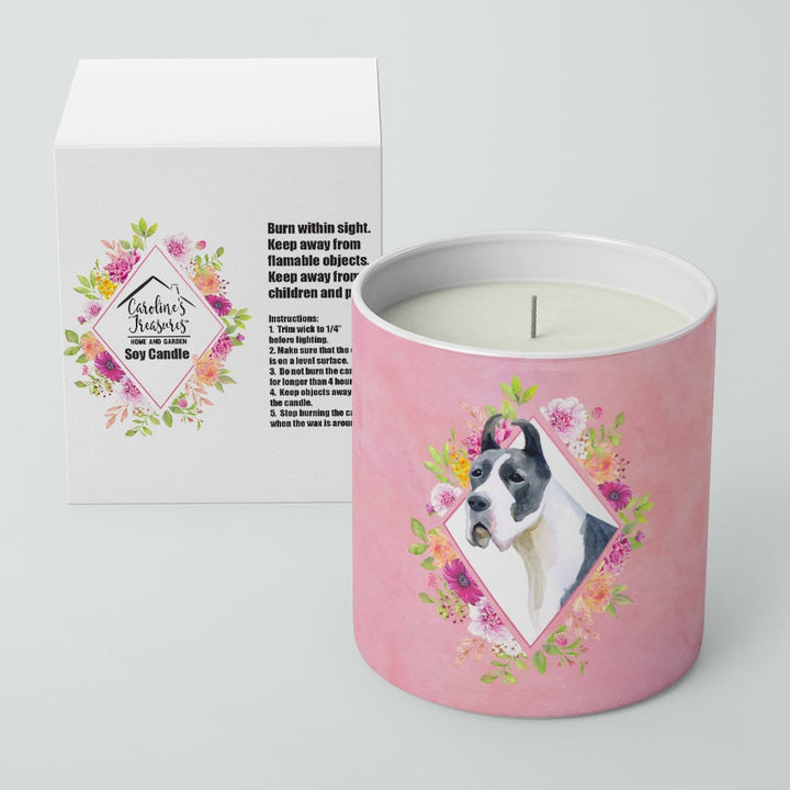 Great Dane Pink Flowers 10 oz Decorative Soy Candle Image 2