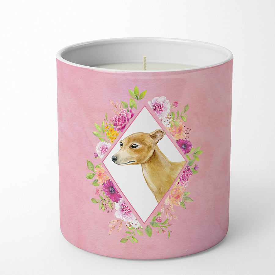 Italian Greyhound Pink Flowers 10 oz Decorative Soy Candle Image 1