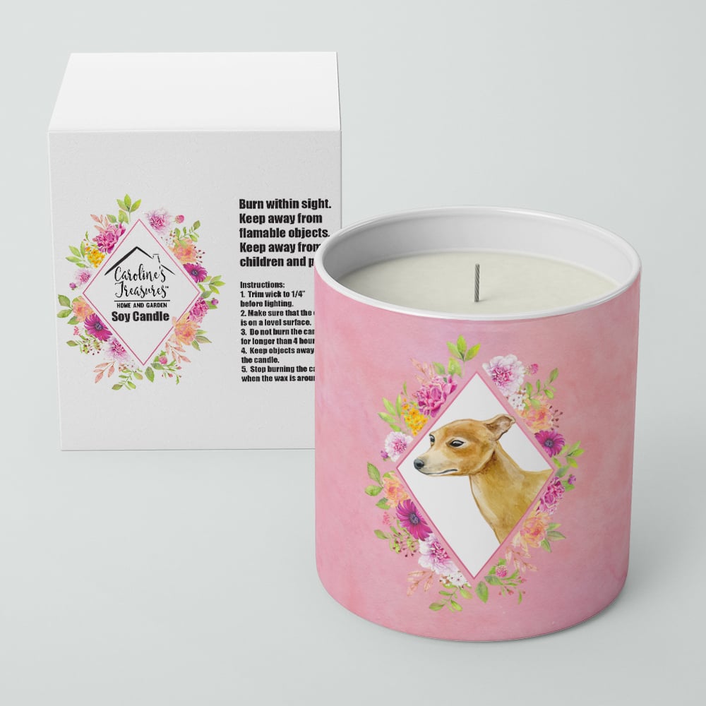 Italian Greyhound Pink Flowers 10 oz Decorative Soy Candle Image 2