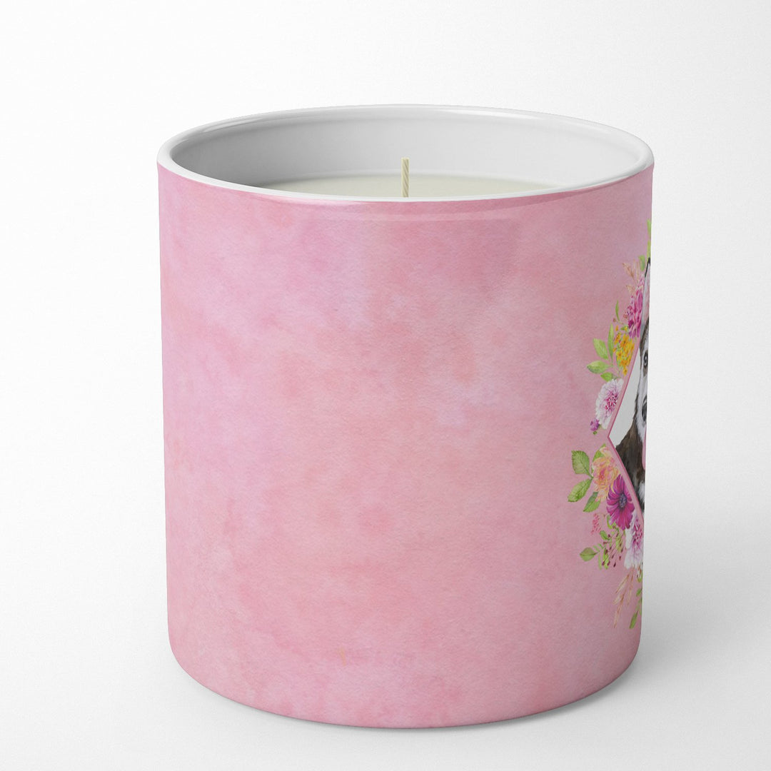 Siberian Husky Style 1 Pink Flowers 10 oz Decorative Soy Candle Image 3