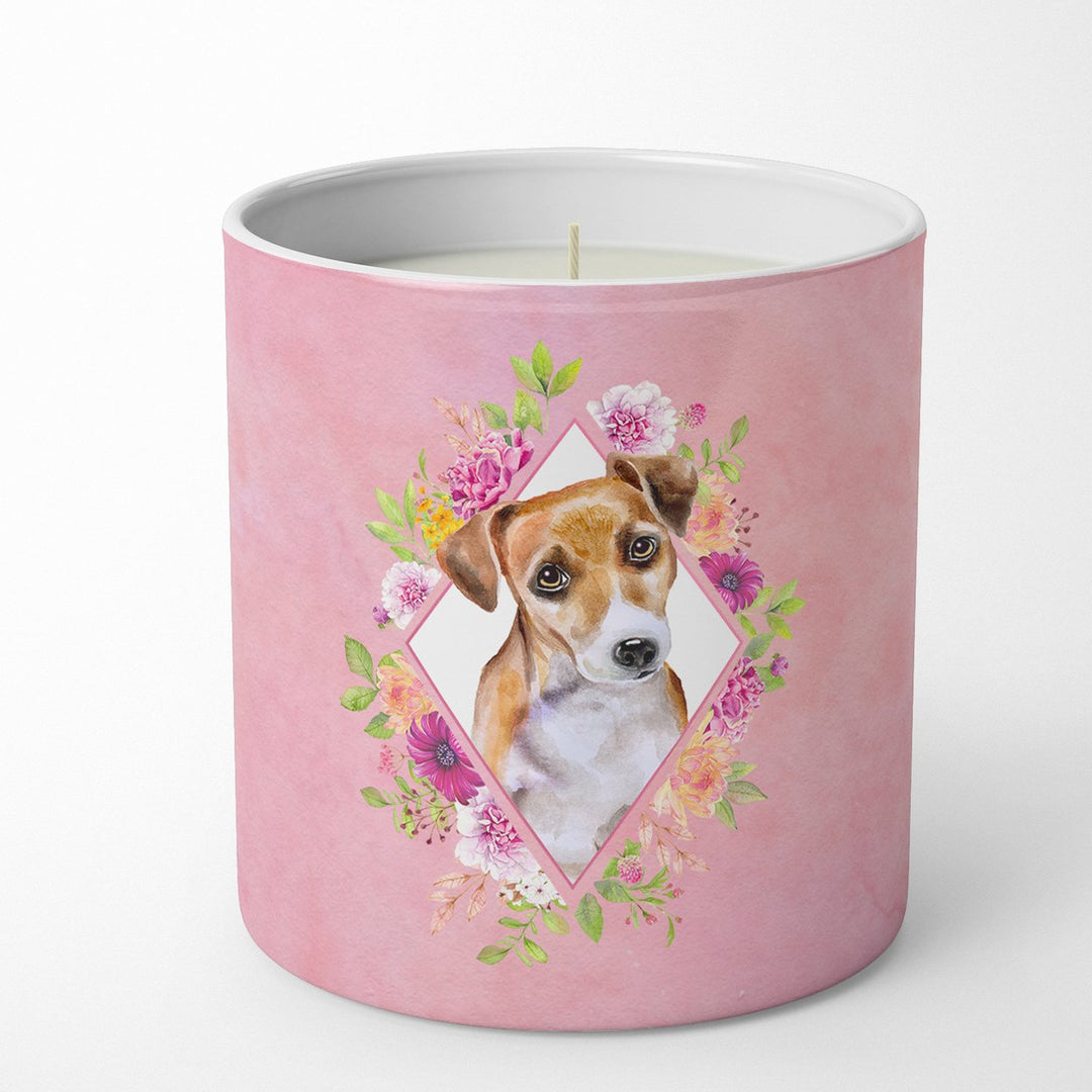 Jack Russell Terrier Style 1 Pink Flowers 10 oz Decorative Soy Candle Image 1