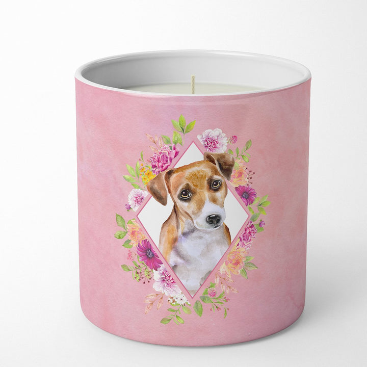 Jack Russell Terrier Style 1 Pink Flowers 10 oz Decorative Soy Candle Image 1