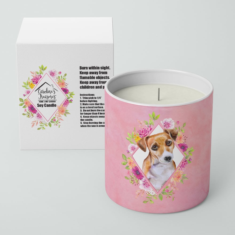 Jack Russell Terrier Style 1 Pink Flowers 10 oz Decorative Soy Candle Image 2