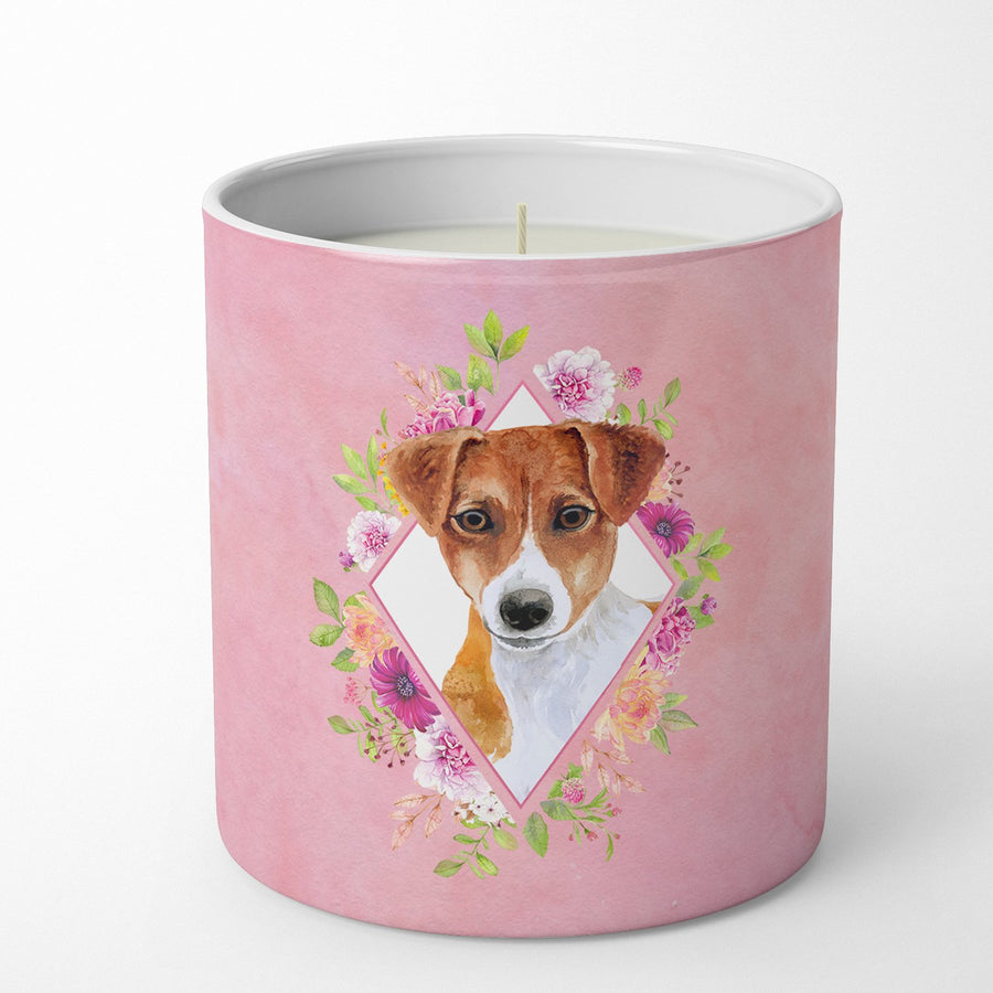 Jack Russell Terrier Style 2 Pink Flowers 10 oz Decorative Soy Candle Image 1