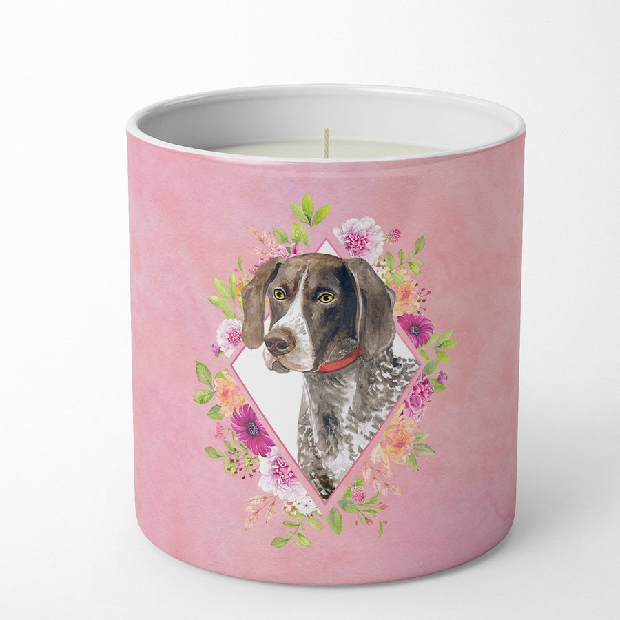 German Shorthaired Pointer Pink Flowers 10 oz Decorative Soy Candle Image 1