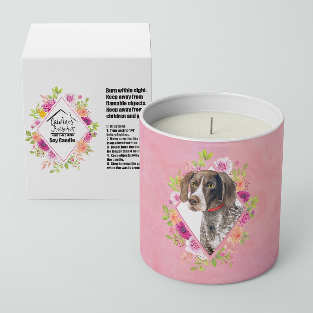 German Shorthaired Pointer Pink Flowers 10 oz Decorative Soy Candle Image 2