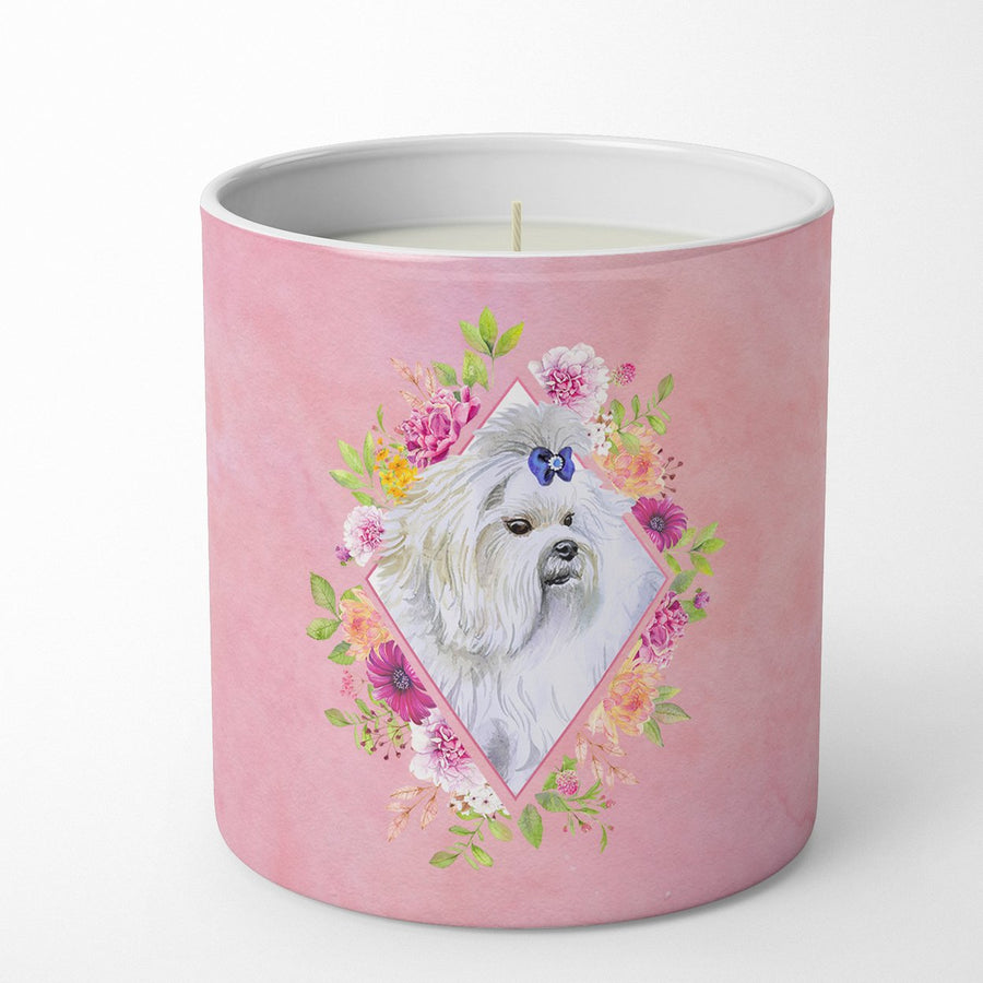 Maltese Pink Flowers 10 oz Decorative Soy Candle Image 1